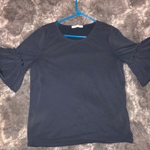 navy blue blouse with ruffle half sleeves